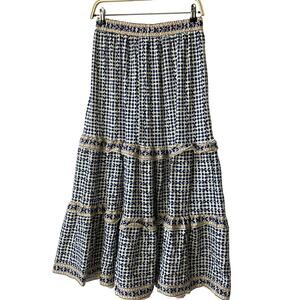 Max Studio Tiered Maxi Skirt Women XL Blue Sketched Dots Cottagecore Peasant NWT